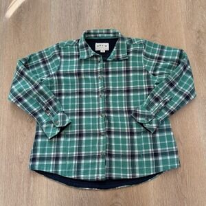 Orvis Green Plaid Fleece‎ Lined Shirt Jacket Shacket Snap Women's Size XL